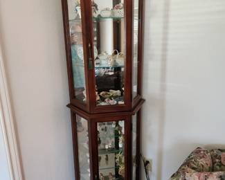 Narrow Lighted Mahogany Display Cabinet 