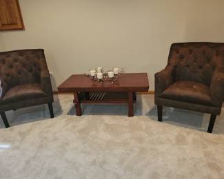 2 suede leather arm chairs