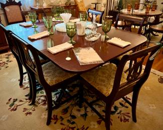 Antique Mahogany Table w/6 chairs! Great shape….Dropleaf table with 2 drawers…..Beautiful!