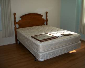 QUEEN Headboard with mattress, boxspring and frame.