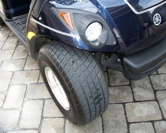 View of front Passenger headlight and tire.