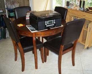 42" Round Cherry Wood Table with 4 Chairs ; Encore Technology AM/FM/Turntable/CD Recorder.