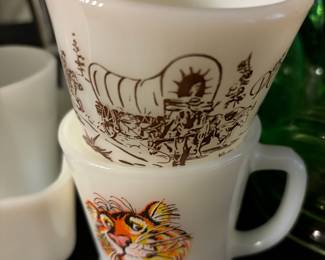 1950's Davy Crockett Milk Glass Coffee Mug, Fire King Esso Exxon Tiger Milk Glass Coffee Mug