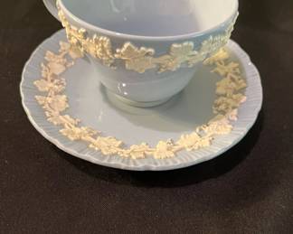 Wedgwood Grape Embossed Queensware Cream on Lavender Teacup & Saucer