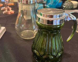 Smith Glass Green Moon and Star Pattern Syrup Dispenser