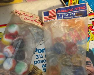 , Gladding - Vitro Circa 1960's Bag of Unopened Cat Eye Marbles - 8 Count, The Pride of Young America Unopened Bag of Marbles - 8 Count