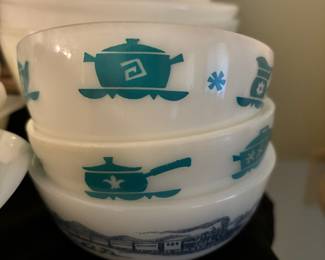 Pair of Hazel Atlas "Kitchen Aids" Cereal Bowls, GlasBake Currier and Ives Cereal Bowl