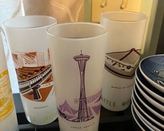 1962 World's Fair Seattle Frosted Souvenir Glasses