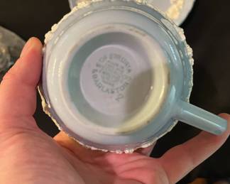 Wedgwood Grape Embossed Queensware Cream on Lavender Teacup & Saucer