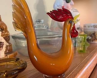 Blown Art Glass Rooster Figurine