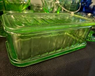 Green Uranium Glass Refrigerator Dish