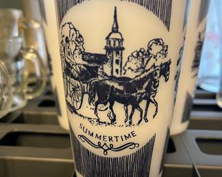 Currier and Ives Oven Glass White/Blue Tumblers