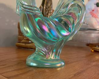 Fenton Green Iridescent Glass Rooster
