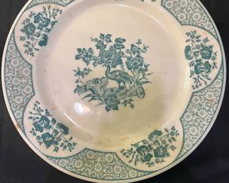 1930's  Syracuse China Wakefield Green Plate with Peacock/Floral Pattern