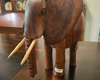 Vintage Hand Carved Wooden Elephant Figure Wood Carving