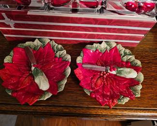 Two Fitz and Floyd Poinsettia Snack Plate and spreader