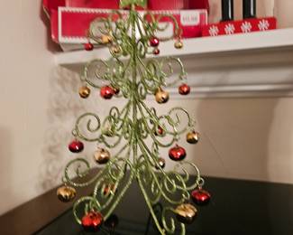 Vintage Green Metal Christmas Tree Decorated with Bells