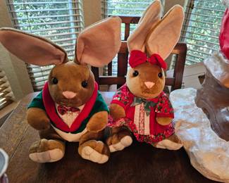 Two Stuffed Christmas Bunnies 