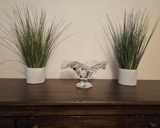 Fake Potted Plants & Crystal Bowl