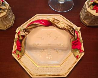 Fitz and Floyd Poinsettia  Basket Dish, Fitz and Floyd Christmas, Poinsettia Santa