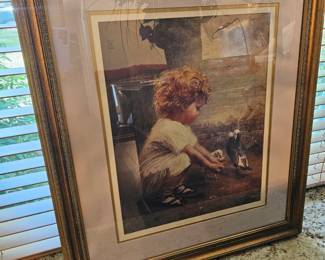 Home Interiors “Girl Feeding Pigeons “. Framed Picture 