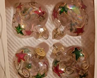 Glass Christmas Ornaments with Red & Green Stars