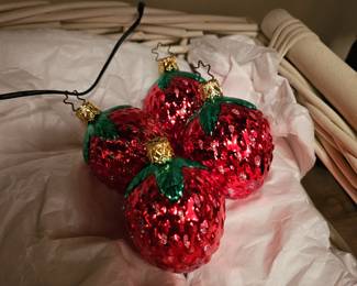 Glass Strawberry Christmas Ornaments 