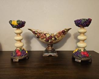 Touch of Class Grape Themed Candlesticks & Pedestal Bowl
