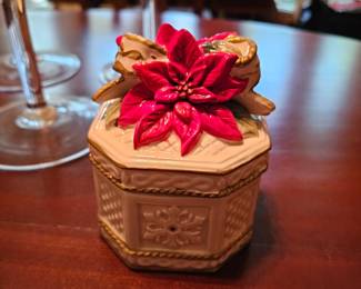 Fitz & Floyd Poinsettia Santa Series Candy Dish With Lid