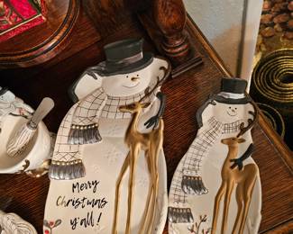 Vintage Fitz and Floyd Wintry Woods Snowman Christmas Spoon Rests