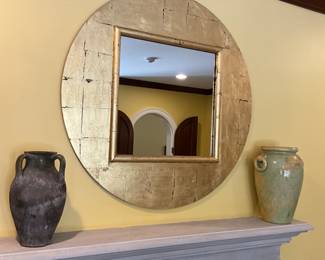 Large Round Contemporary gilt mirror-$300