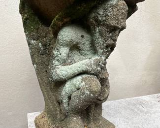 Winged figural concrete pedestal-$150