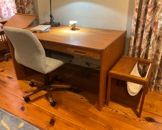 Westnofa Danish Modern Desk-$400.                                            D-Scan Danish Modern Side Table/Magazine Rack-$150