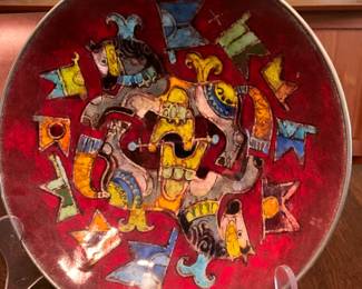 Karl Drerup mid century enamel bowl signed-$500