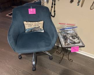 Set of 4 blue chairs on castors