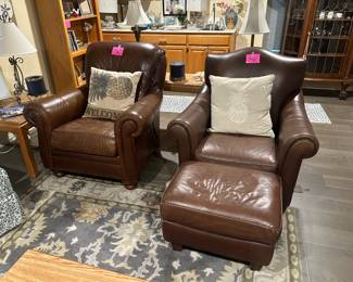 Leather Chair with ottoman and single leather chair