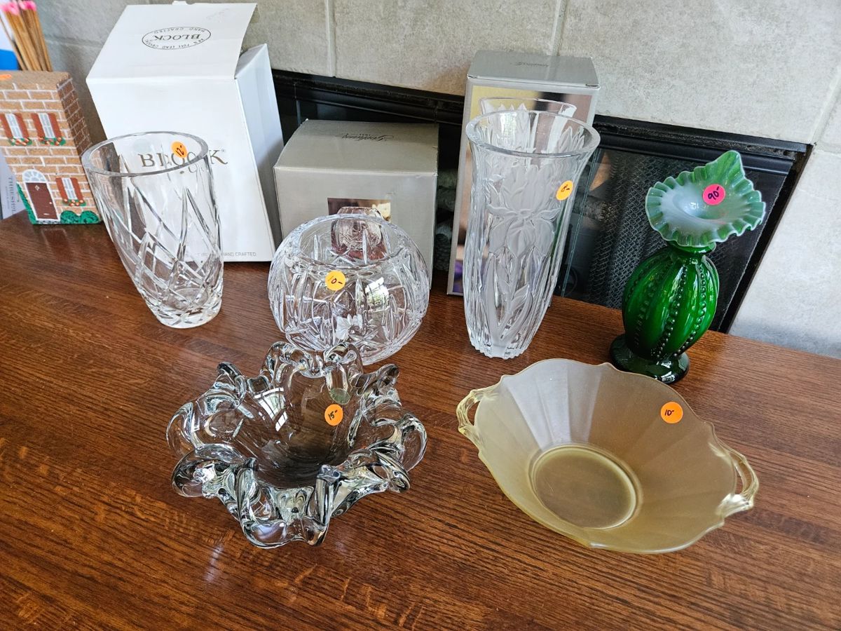 $90, Rare Fenton Ivy green "Jack In the Pulpit Vase".  Block & Gorham crystal