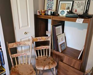 $8 ea Painted chairs, $20 bookcase/TV stand