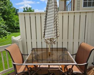$30 Square table,   SOLD Umbrella & stand &(2) Chairs.