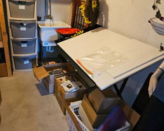 $30 Art/drafting table.  SOLD Rubbermaid storage bin tower