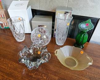 $90, Rare Fenton Ivy green "Jack In the Pulpit Vase".  Block & Gorham crystal