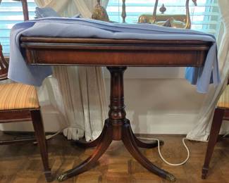 Vintage Wood Brass Claws Two Piece Leaf Extension Swivel Side Table 