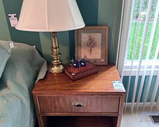 Drexel Passage Nightstands, Glass Fish Figures, Stiffel Brass Table Lamps