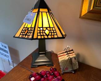 Tiffany Style Desk Lamp, Red Plastic Grape Cluster,	Christmas Coaster Set with Carrier