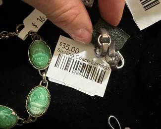 Scarab Bracelet,  Sterling Coach Earrings