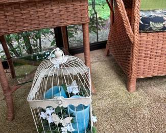 Butterfly Decorative Bird Cage, Wicker Side Table