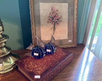 Glass Fish Figures, Stiffel Brass Table Lamps