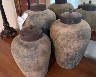 Set of Clay Lidded Jars