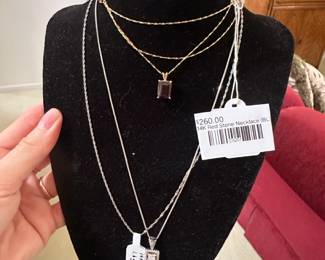 Sterling Diamond Necklace, 14K Red Stone Necklace (BL)