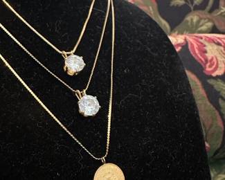 14K Coin Necklace (BL), 14K White Stone Necklace (BL)